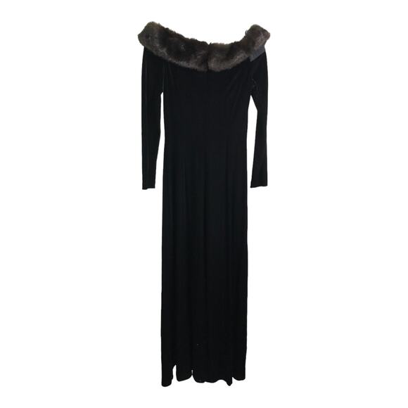 Cachet Dress Women 8 Vintage 80s Maxi Black Faux Fur Stretch Velvet Long Sleeve - Picture 4 of 10